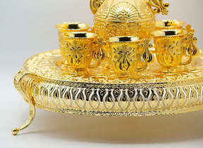 Arabian Design Gold Plated Coffee & Tea Pot with Cups & Tray Stand