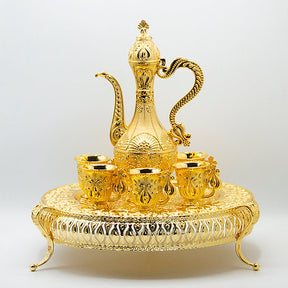 Arabian Design Gold Plated Coffee & Tea Pot with Cups & Tray Stand